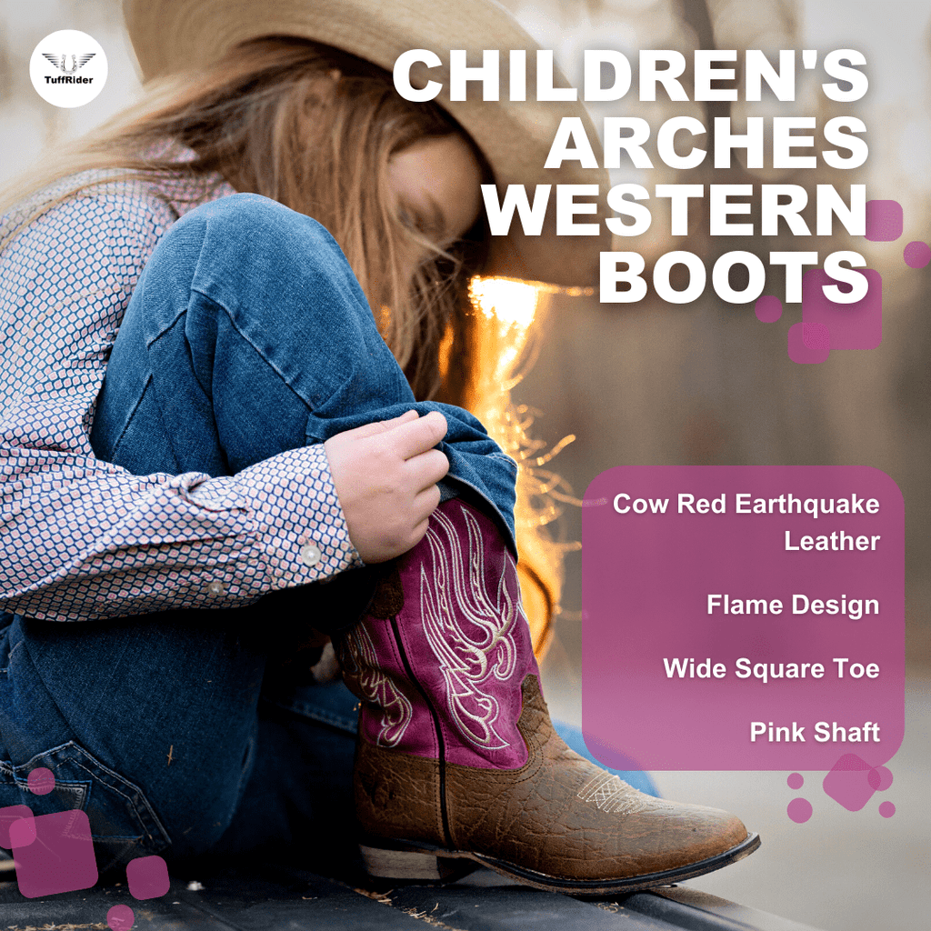 TuffRider Toddlers Arches Flame Embroidered Pink Shaft Square Toe Western Boots - Breeches.com