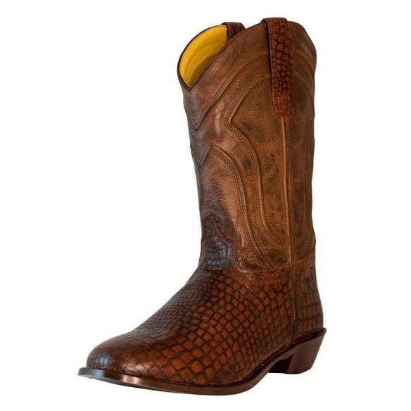 TuffRider Men's Hayden Leather Printed Wide Round Toe Western Boots