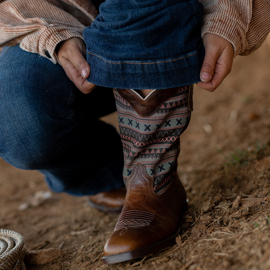 TuffRider Women String Embroidered Leather Square Toe Western Boots