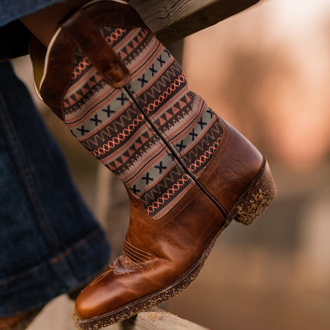 TuffRider Women String Embroidered Leather Square Toe Western Boots