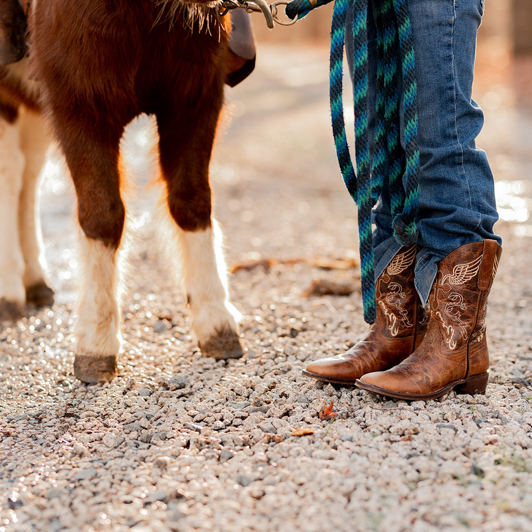 TuffRider Children Sequoia Cross & Wing Embroidered Square Toe Western Boots