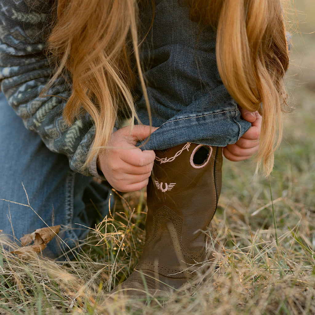 TuffRider Youth Yosemite Barbed Wire Embroidered Round Toe Western Boots