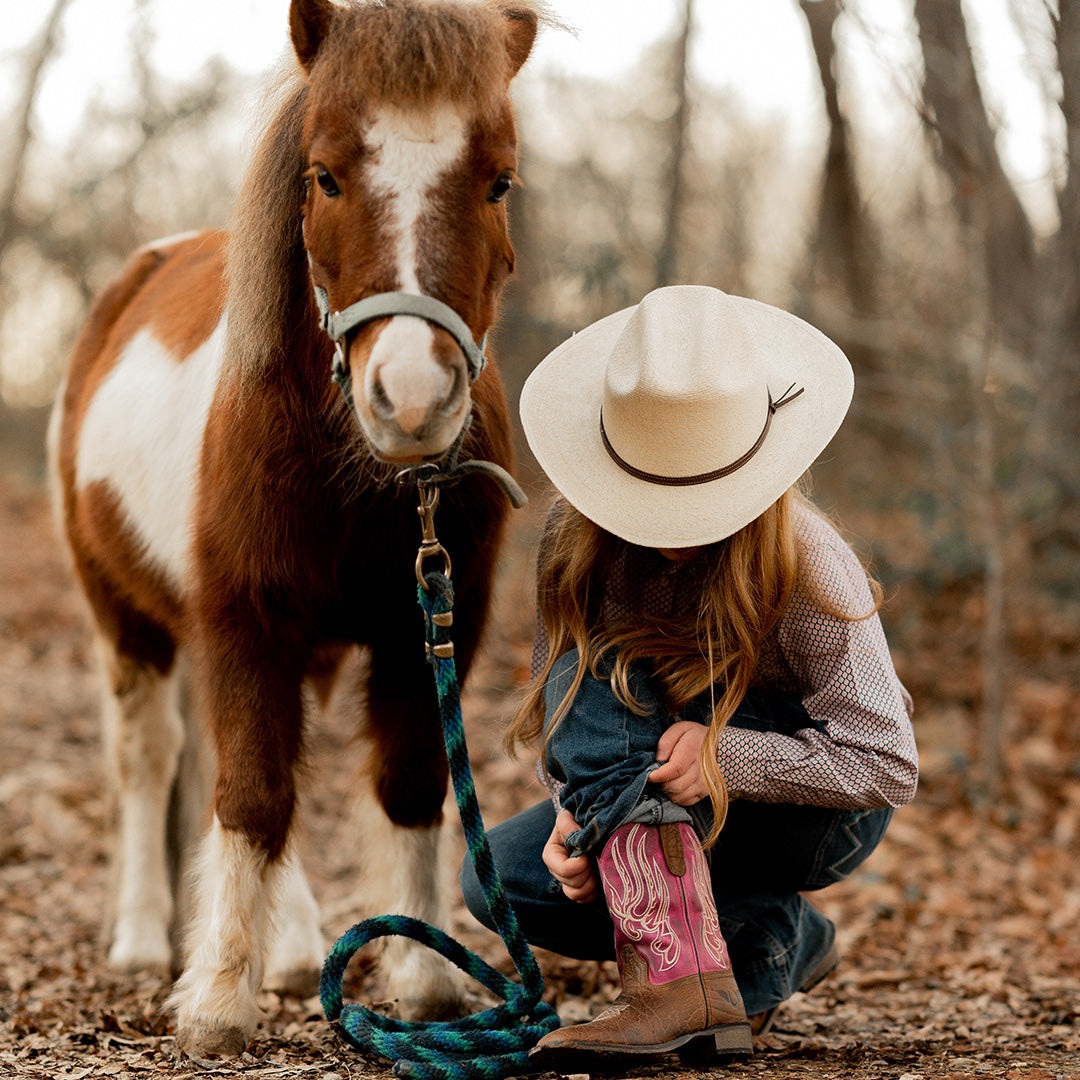 TuffRider Youth Arches Flame Embroidered Pink Shaft Square Toe Western Boots