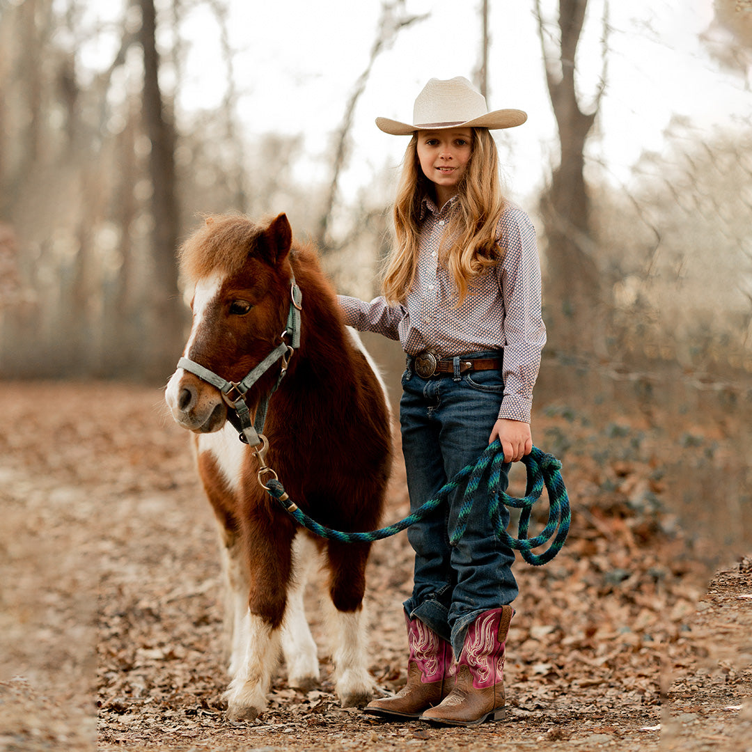 TuffRider Children Arches Flame Embroidered Pink Shaft Square Toe Western Boots