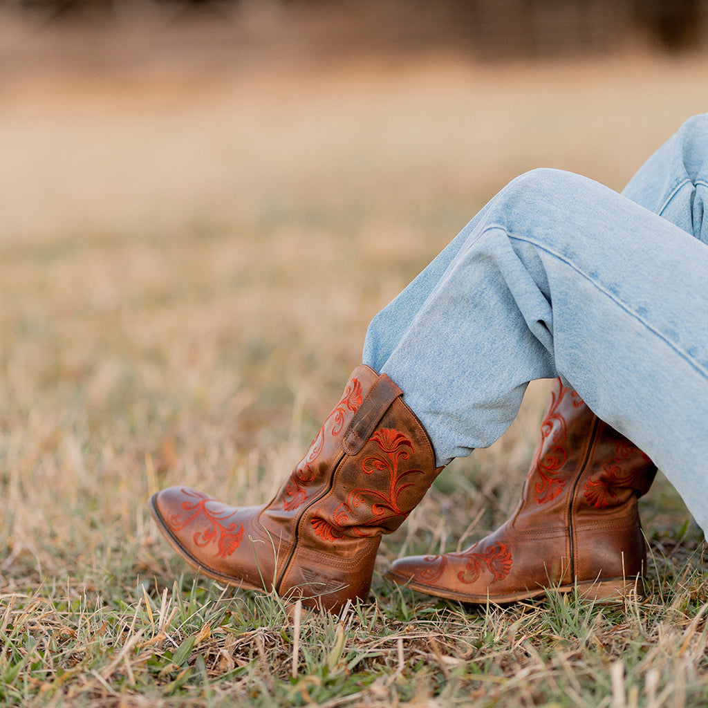 TuffRider Women Signa Floral Embroidered Leather Square Toe Western Boots