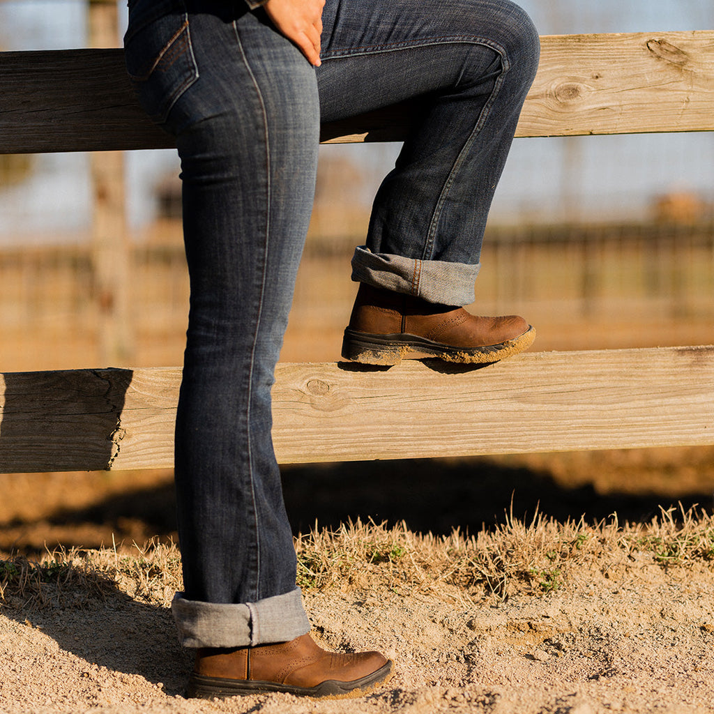 TuffRider Women Leigh Embroidered Barbwire Leather Round Toe Western Boots