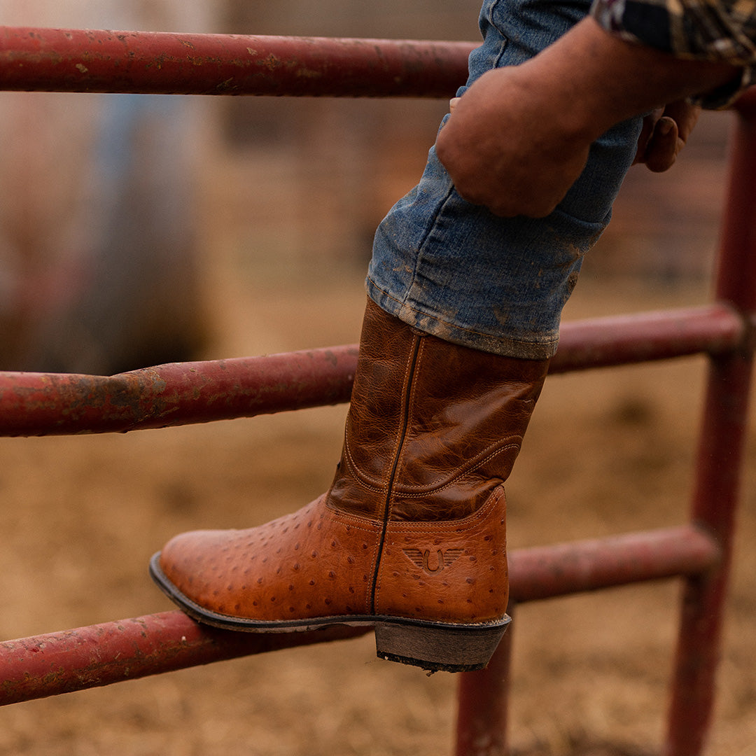 TuffRider Men's Norris Leather Print Wide Round Toe Western Boots